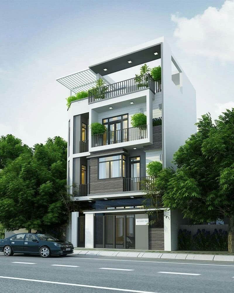Nhà phố nhiều tầng với mảng xanh mặt tiền