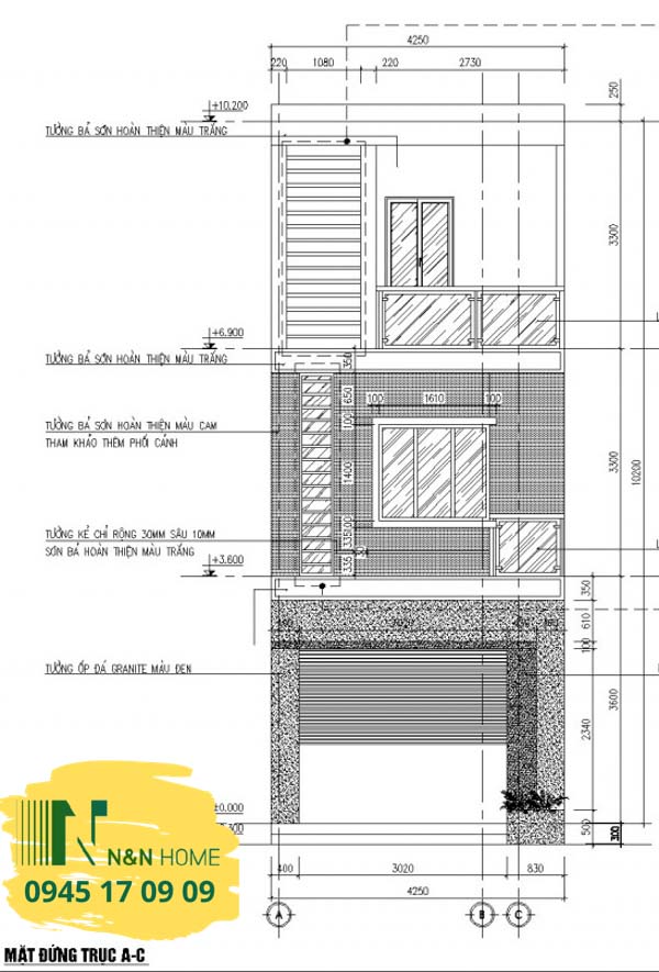 thiết kế nhà ống 3 tầng 5x16m