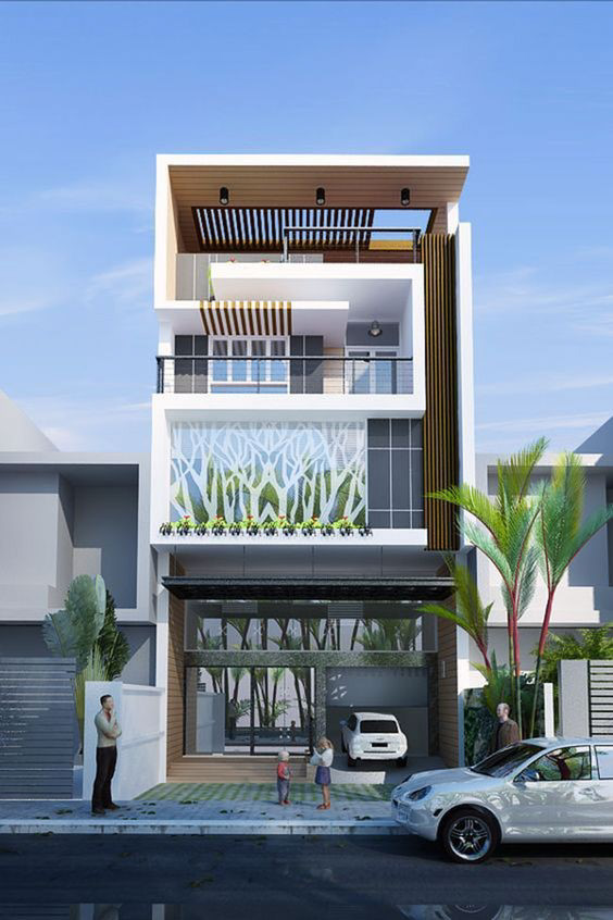 Thiết kế hiện đại kết hợp điểm nhấn hoa văn trên kính của mẫu nhà ống 3 tầng 