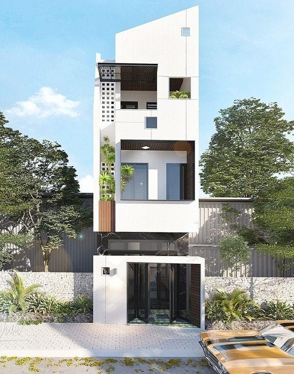 Mẫu nhà ống 3 tầng phong cách hiện đại ấn tượng với tông màu trắng chủ đạo 