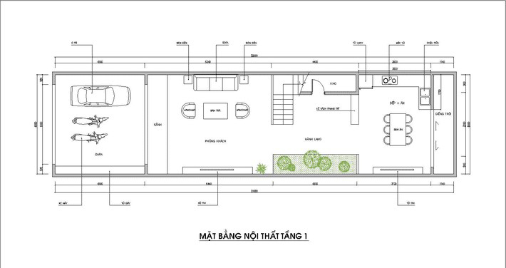 Bản vẽ thiết kế mặt bằng tầng 1 nhà ống 5x20m 