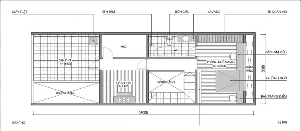 thiết kế nhà 1 tầng 2 phòng ngủ 80m2