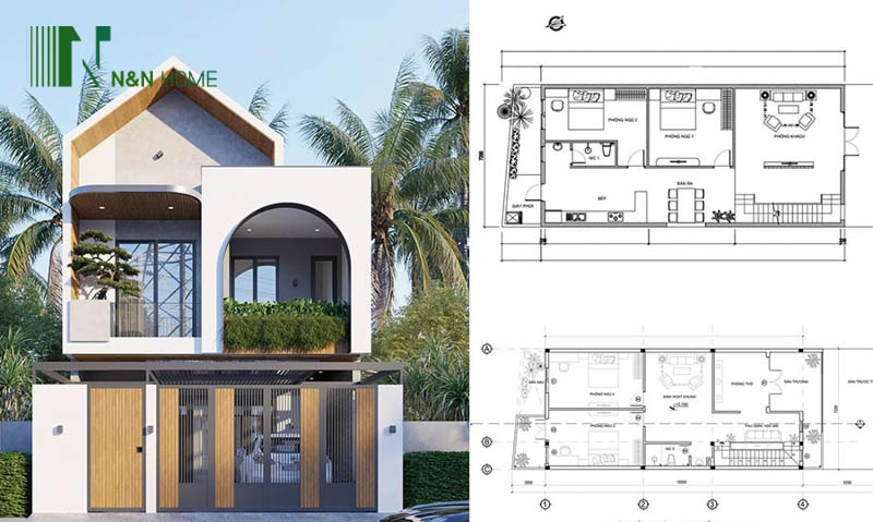 thiết kế nhà 8x13m 2 tầng