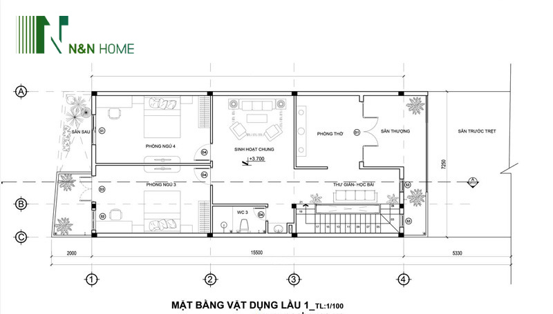 thiết kế nhà 8x13m 2 tầng