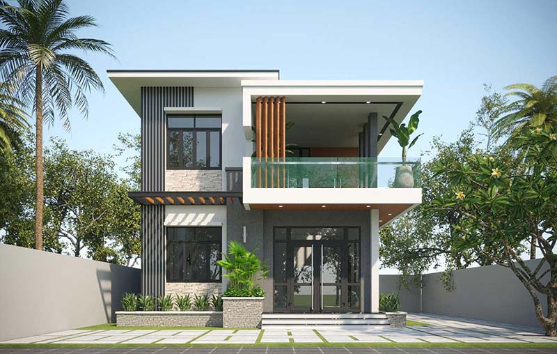 Mẫu thiết kế biệt thự 2 tầng nông thôn hiện đại diện tích 120m2 ở Nghệ An  BT1355