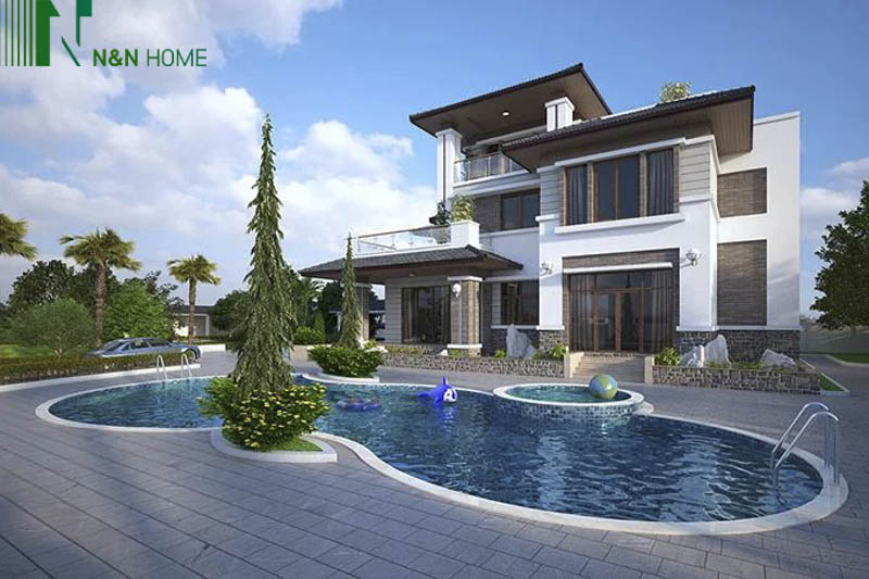 thiết kế biệt thự hiện đại có bể bơi