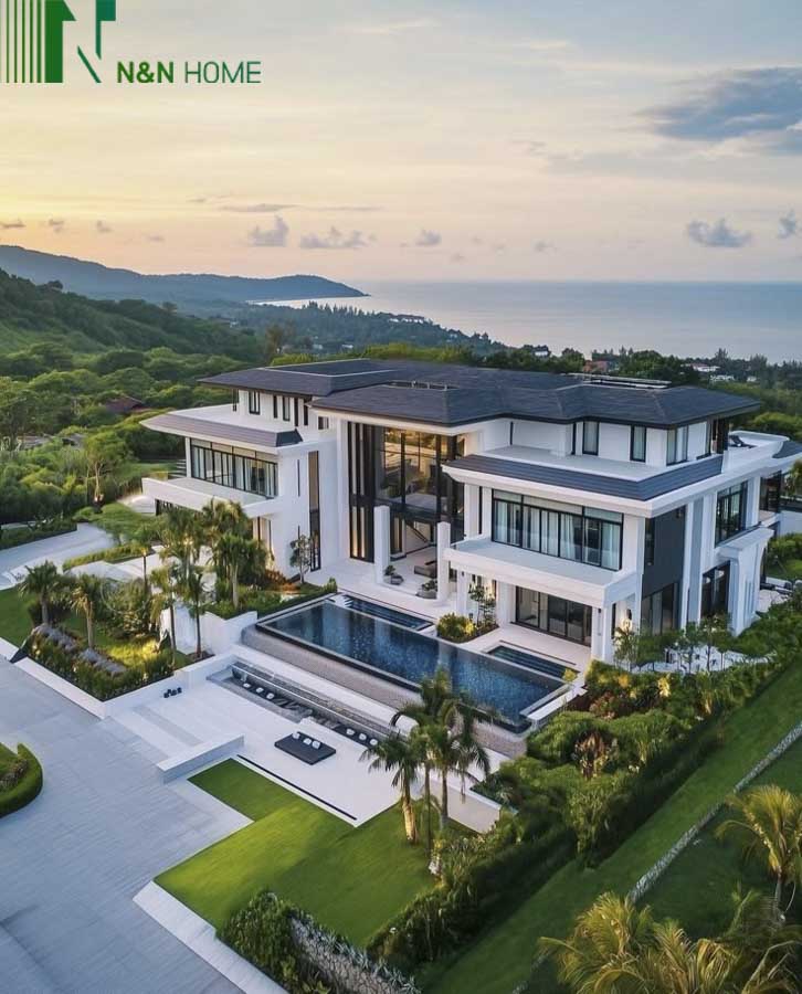 thiết kế biệt thự hiện đại có bể bơi