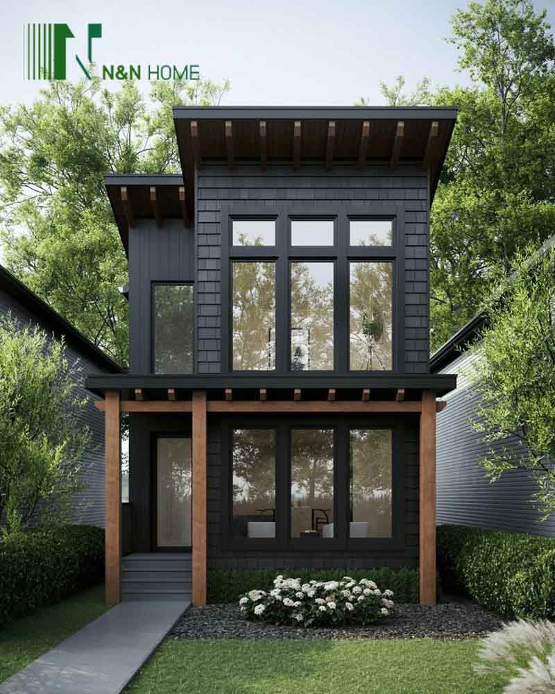Xây nhà trọn gói 800 triệu với thiết kế ngôi nhà với màu đen tối giản