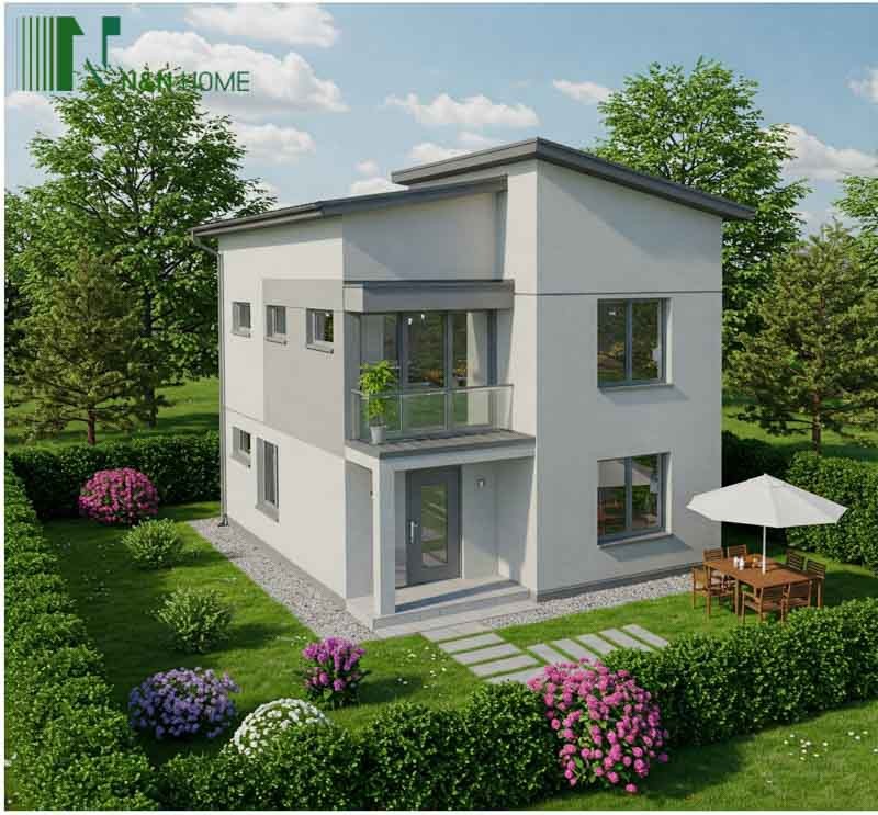 Mẫu nhà vườn thiết kế tối giản, hài hòa cùng thiên nhiên, mang lại cảm giác yên bình và thư giãn.