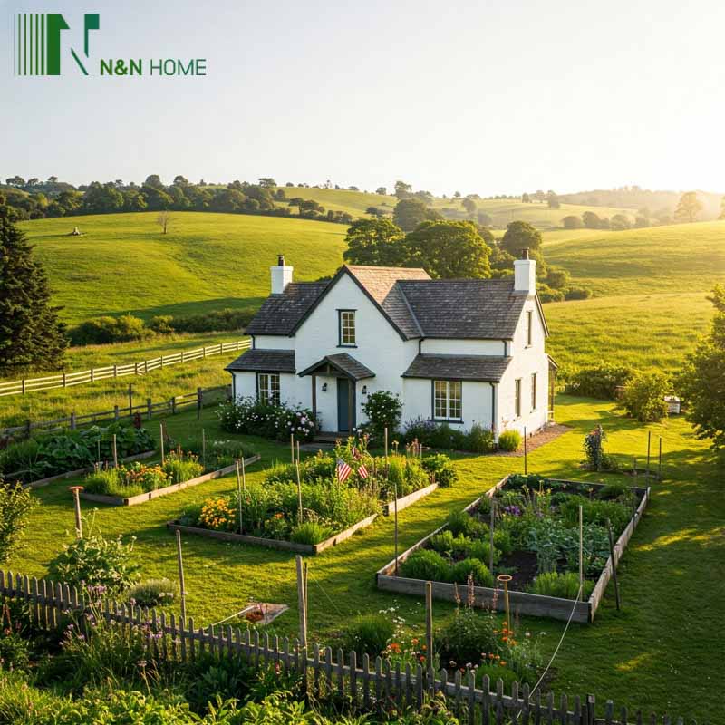 Trốn khỏi sự ồn ào của phố thị đến sự yên bình của vùng quê với ngôi nhà tranh đẹp như tranh vẽ này. Được bao quanh bởi những khu vườn rực rỡ và những ngọn đồi nhấp nhô, đây là nơi nghỉ dưỡng hoàn hảo cho một lối sống thanh bình và nên thơ.