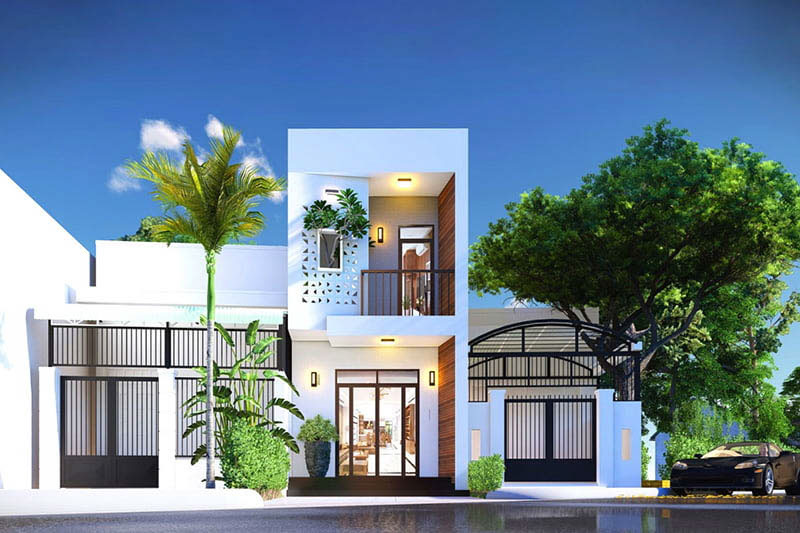 Thiết kế mặt tiền nhà 2 tầng hiện đại, tối giản với nhiều mảng xanh, là một xu hướng được yêu thích khi sửa nhà 2 tầng và cải tạo.